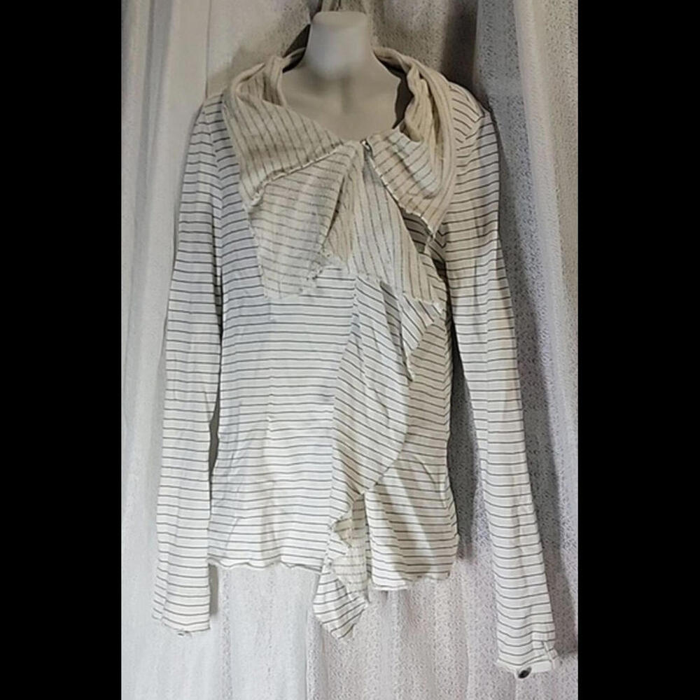 We the Free, 100% Cotton Ebb Flow French Terry Striped Zip Cardigan Size Medium - Picture 2 of 9